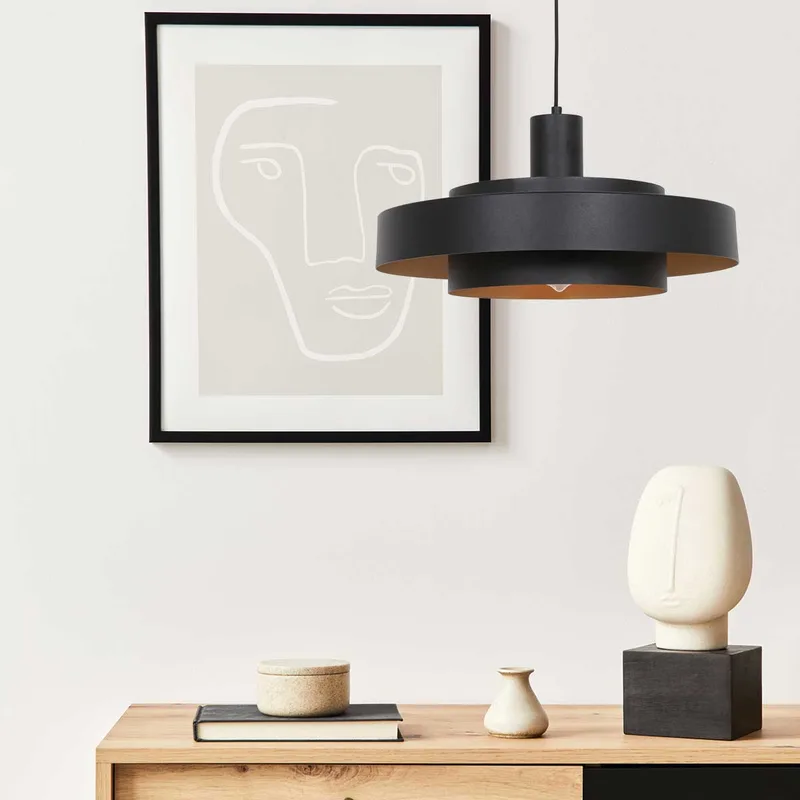 Hanglamp Flinter | 1 lichts | zwart | metaal / glas | Ø 50 cm | in hoogte verstelbaar tot 165 cm von Anne Light & Home – Produktfoto 2 von 3