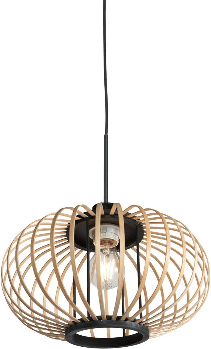 Hanglamp Silva 4479ZW – trendy bamboe Ø31cm met E27 fitting – Anne Light – crème en zwart, hoogte instelbaar de Anne Light & Home en Crème – photo produit