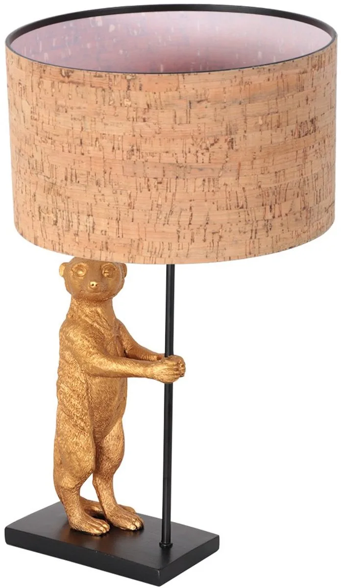 Tafellamp Animaux 4353ZW - Eigentijdse goud/zwarte lamp met kurken kap, 50 cm hoog, van Anne Light Home by Anne Light & Home in Gold – product photo