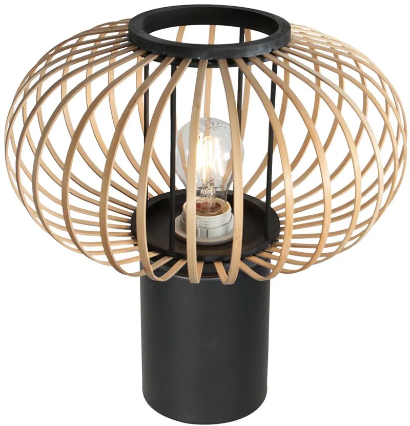 Tafellamp Silva 4499ZW - Bamboe kap 31cm, metaal, trendy sfeerlamp van Anne Light Home fra Anne Light & Home i Sort – produktbillede