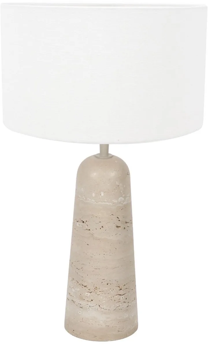 Travino 4553CR Tafellamp met Travertin Voet en Grof Wit Linnen Kap fra Anne Light & Home i Creme – produktbillede