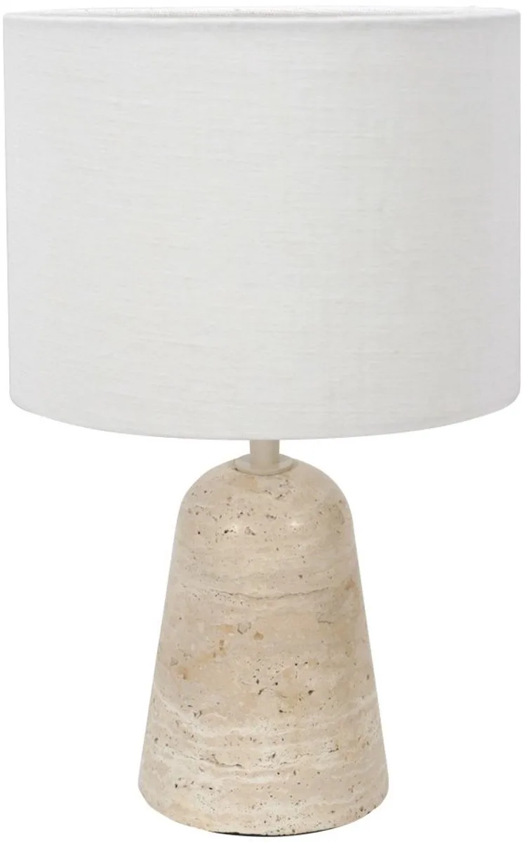 Travino 4558CR tafellamp met travertin voet en linnen kap, 34 cm hoog, crèmekleurig strijkijzersnoer von Anne Light & Home in Creme – Produktfoto