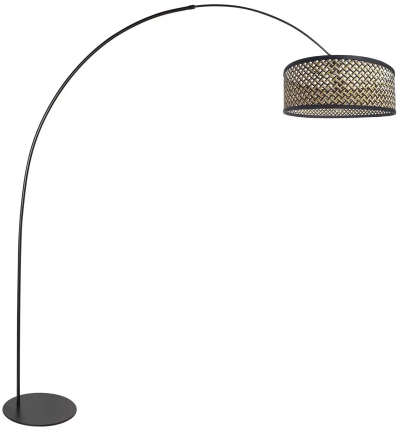Vloerlamp Curve 4261ZW - Zwarte booglamp met bamboe kap, 210 cm hoog, 150 cm breed, verstelbare E27 fitting, Anne Light Home fra Anne Light & Home i Sort – produktbillede