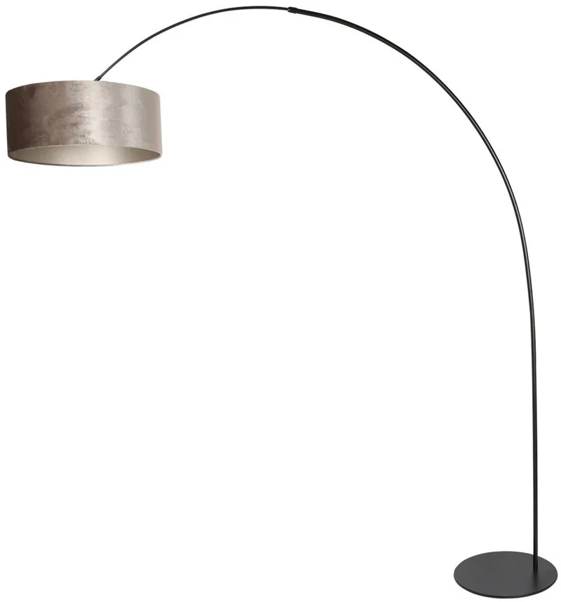 Vloerlamp Curve 4263ZW - zwarte booglamp van metaal en velours, 210 cm hoog, trendy stijl fra Anne Light & Home i Grå, Sort – produktbillede