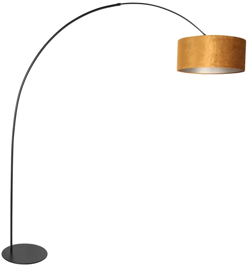 Vloerlamp Curve 4264ZW - trendy zwarte booglamp met gouden velours kap, uit kunststof en metaal, hoogte 210 cm, van Anne Light Home von Anne Light & Home in Gold, Schwarz – Produktfoto