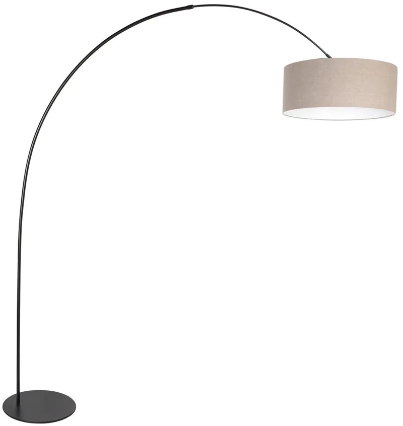 Vloerlamp Curve 4268ZW - zwarte booglamp uit metaal met grijs linnen kap, hoogte 210 cm, breedte 150 cm, kantelbaar en uittrekbaar, merk Anne Light Home de Anne Light & Home en Gris, Noir – photo produit