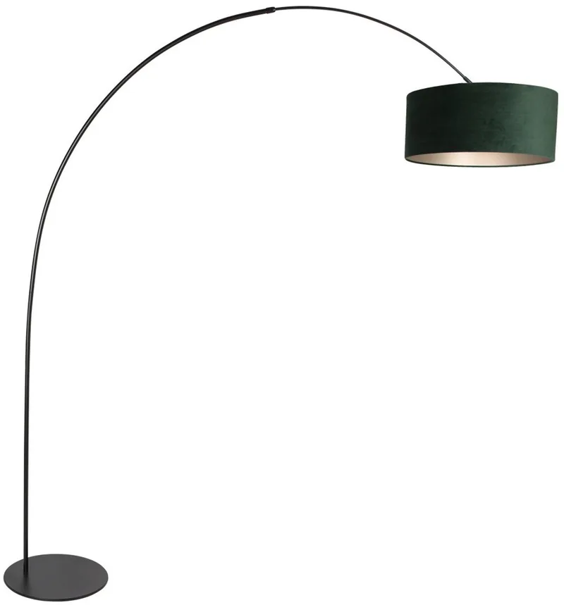 Vloerlamp Curve 4269ZW - zwarte booglamp van metaal met groene velours kap, hoogte 210 cm, breedte 150 cm, kantelbaar en geschikt voor LED, Anne Light Home de Anne Light & Home en Noir – photo produit