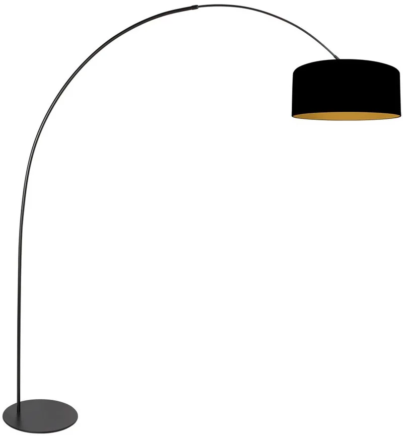 Vloerlamp Curve 4270ZW - zwarte booglamp van metaal en linnen, hoogte 210 cm, diameter kap 50 cm de Anne Light & Home en Noir – photo produit