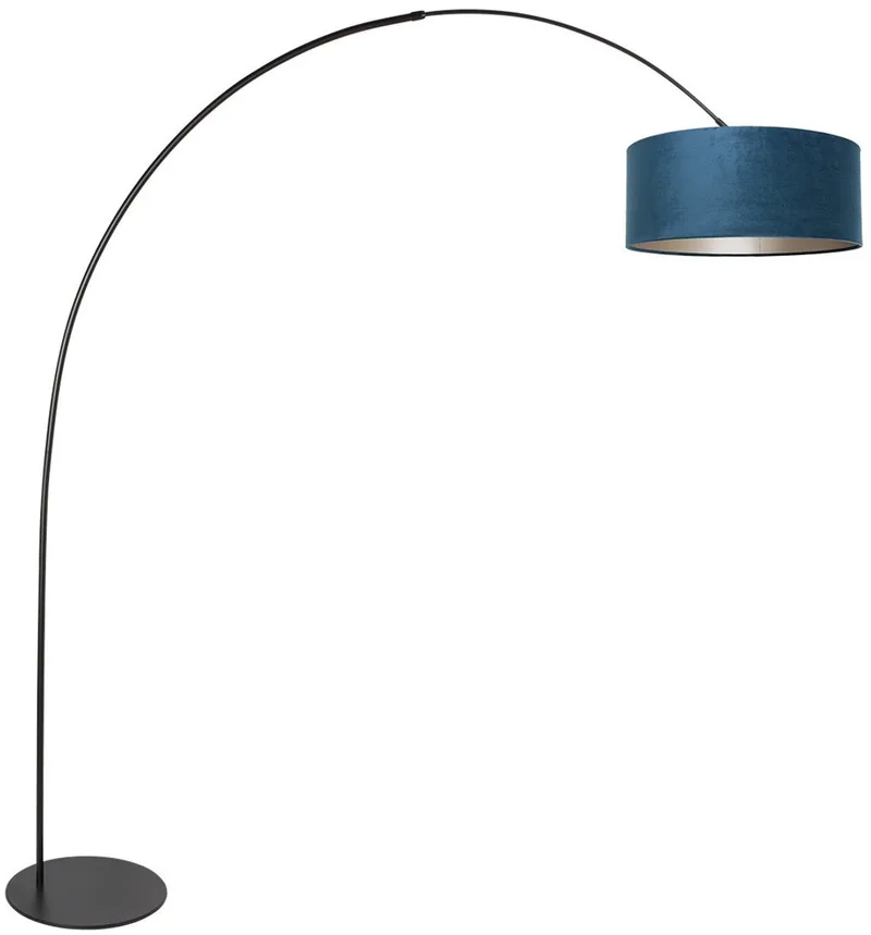 Vloerlamp Curve 4271ZW - Zwarte booglamp met blauwe velours kap, hoogte 210 cm, breedte 150 cm, E27 fitting, Merk Anne Light Home de Anne Light & Home en Bleu, Noir – photo produit