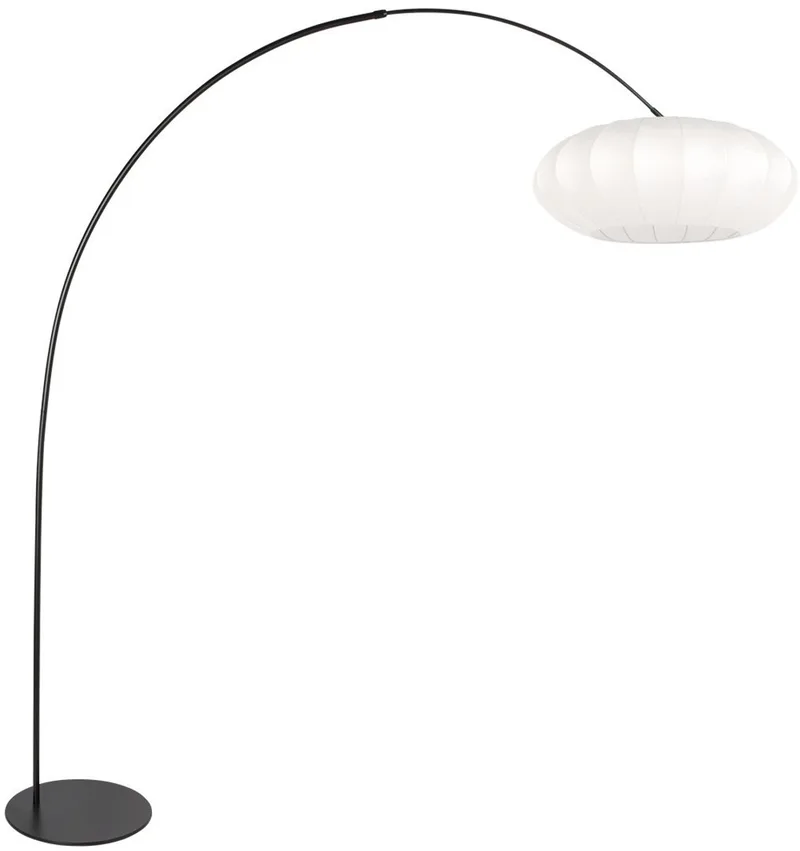 Vloerlamp Curve 4272ZW - Zwarte metalen booglamp met witte zijden kap - 210 cm hoogte, 150 cm breedte, 60 cm diameter von Anne Light & Home in Weiß – Produktfoto