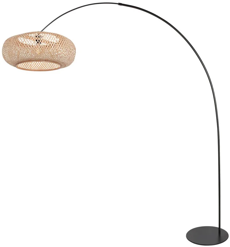 Vloerlamp Curve 4273ZW - zwarte booglamp van metaal en bamboe, hoogte 210 cm, ideale sfeermaker binnen by Anne Light & Home in Beige, Black – product photo