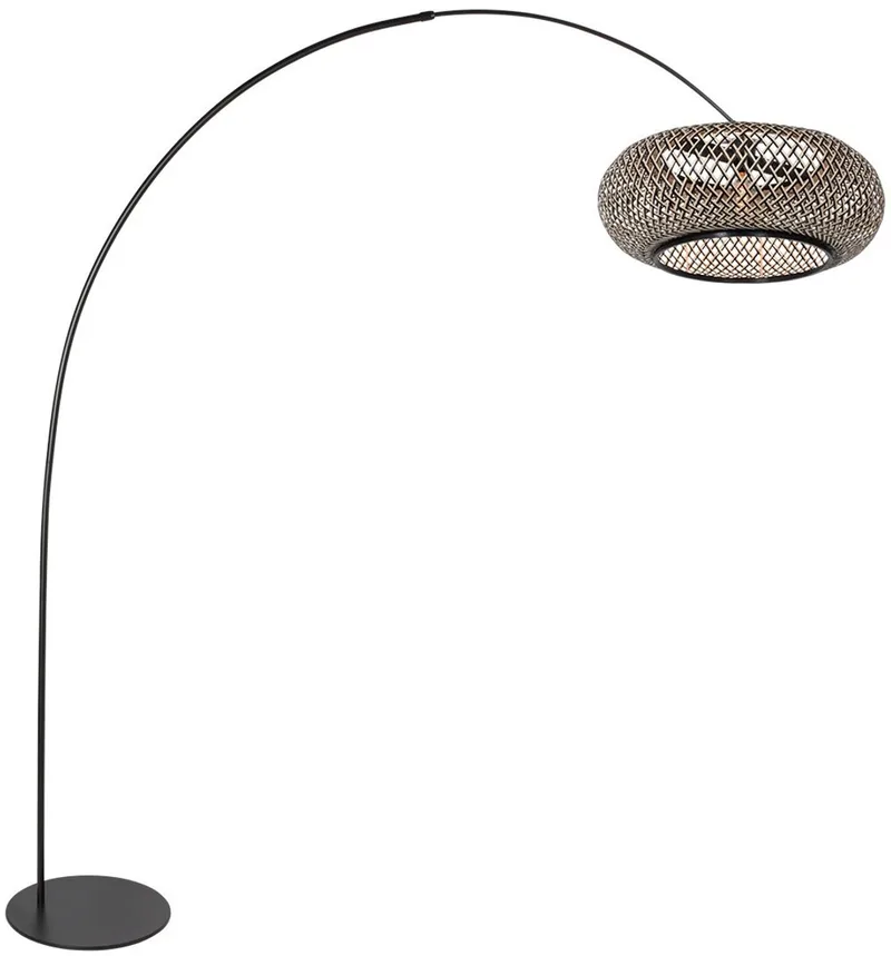 Vloerlamp Curve 4274ZW - zwarte booglamp van bamboe en metaal, hoogte 210 cm, breedte 150 cm, trendy ontwerp van Anne Light Home von Anne Light & Home in Beige, Schwarz – Produktfoto
