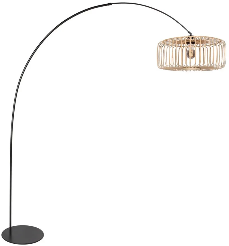 Vloerlamp Curve 4275ZW - Trendy zwarte booglamp met bamboe kap, 210 cm hoog en 150 cm breed, Anne Light Home de Anne Light & Home en Beige, Noir – photo produit