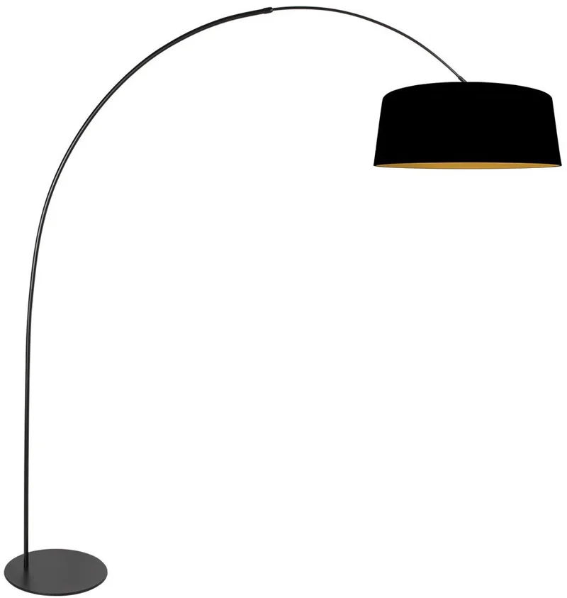 Vloerlamp Curve 4279ZW - zwarte booglamp met linnen kap, 210 cm hoog, goudkleurige binnenzijde fra Anne Light & Home i Sort – produktbillede