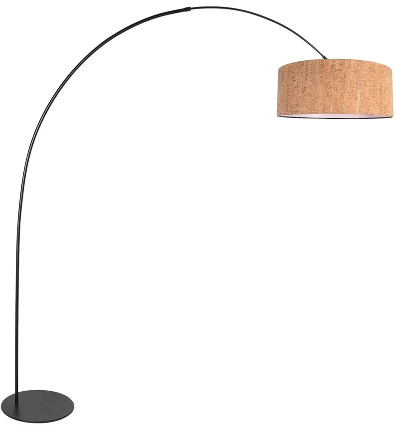 Vloerlamp Curve 4340ZW - zwarte booglamp met kurk kap, 210 cm hoog, 150 cm breed van Anne Light & Home in Naturel – productfoto
