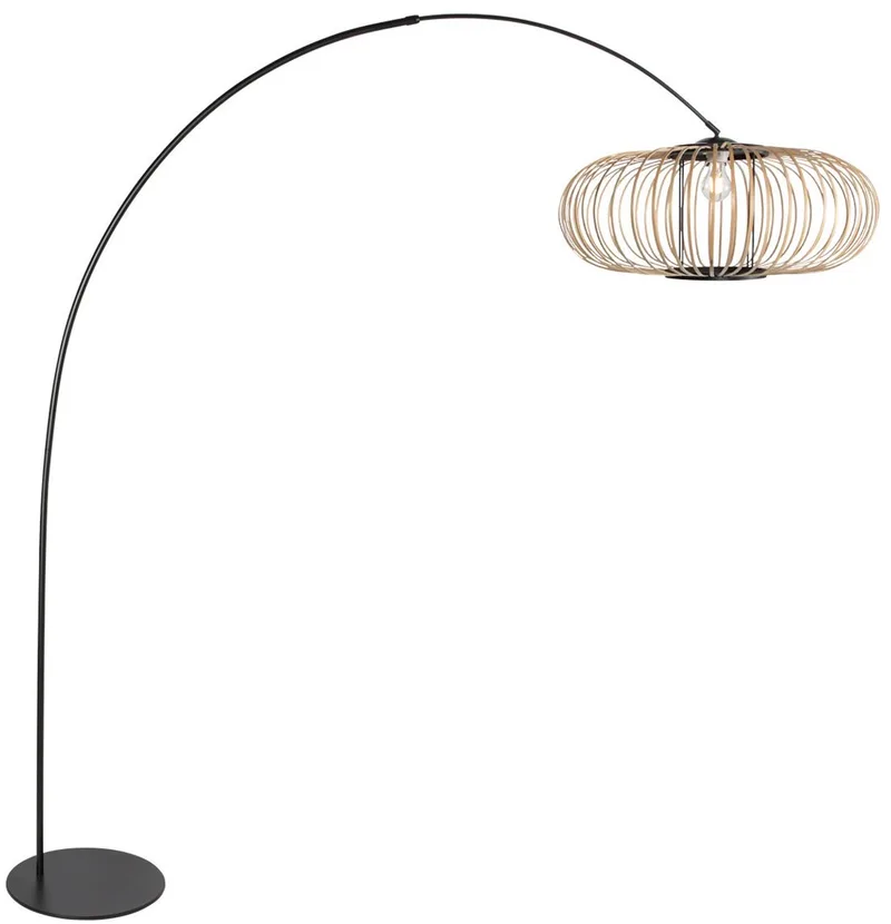 Vloerlamp Curve 4518ZW - Zwarte kantelbare booglamp met bamboe kap, 210 cm hoog, 150 cm breed, Anne Light Home von Anne Light & Home in Beige, Schwarz – Produktfoto