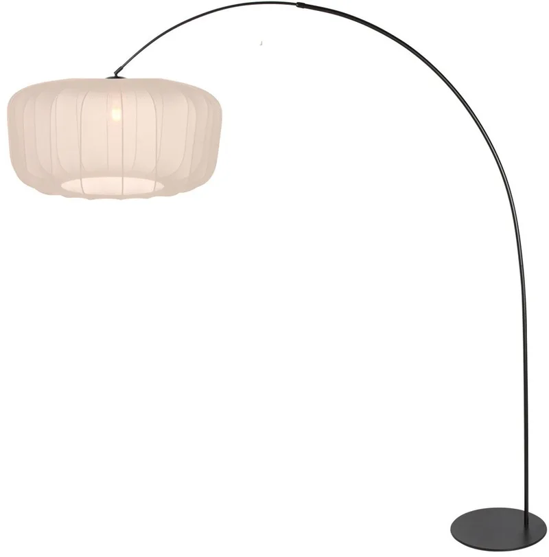 Vloerlamp Curve 4520ZW - Zwarte booglamp met textiel kap, 210 cm hoog, uitrekbare en kantelbare E27 fitting fra Anne Light & Home i Beige – produktbillede