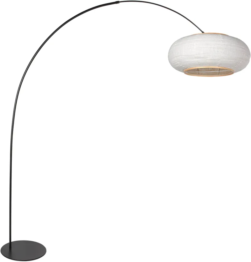 Vloerlamp - Curve - elektronica linnen metaal - booglamp - E27 - 4642ZW - Anne Lighting de Anne Light & Home en Noir – photo produit