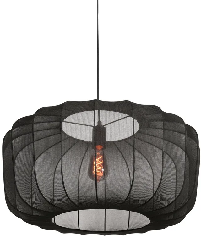 Zwarte Hanglamp Sable 4193ZW - Hoogte verstelbaar, Metalen en Textiel, 60 cm diameter, Luxe en Sfeervolle Blikvanger van Anne Light Home