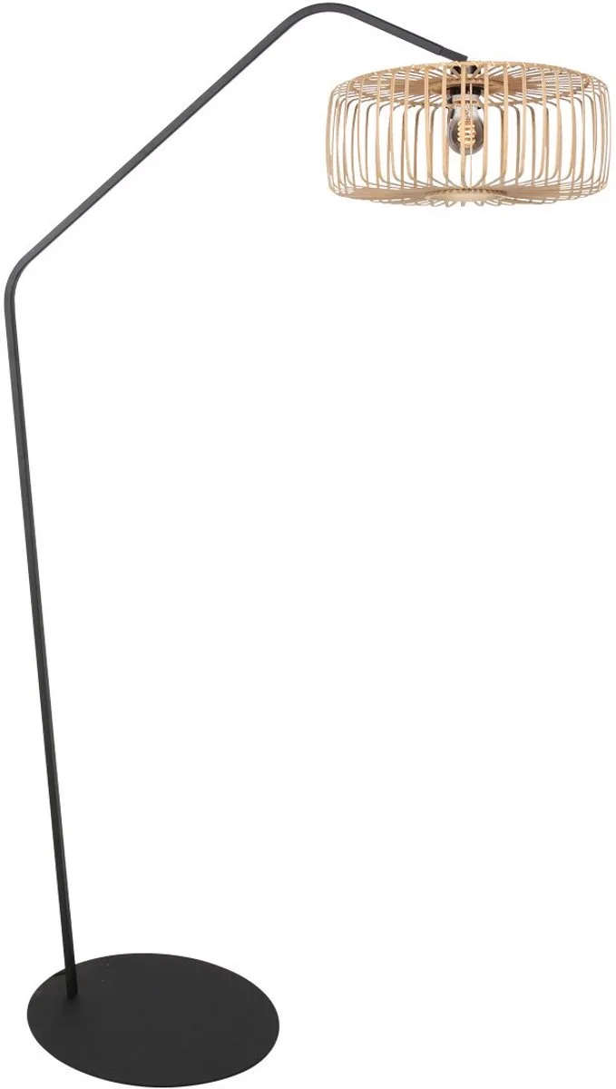 Zwarte vloerlamp Zig-Zag 4250ZW van Anne Light Home met naturelkleurige bamboe kap, hoogte 173 cm, diameter kap 50 cm, trendy en kantelbaar ontwerp de Anne Light & Home en Naturel – photo produit