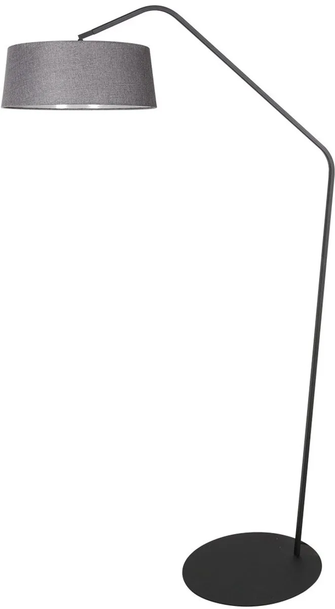 Zwarte vloerlamp Zig-Zag 4254ZW van Anne Light Home - Grijze linnen kap Ø48 cm, hoogte 173 cm, kantelbaar en trendy design voor binnen gebruik fra Anne Light & Home i Grå, Sort – produktbillede