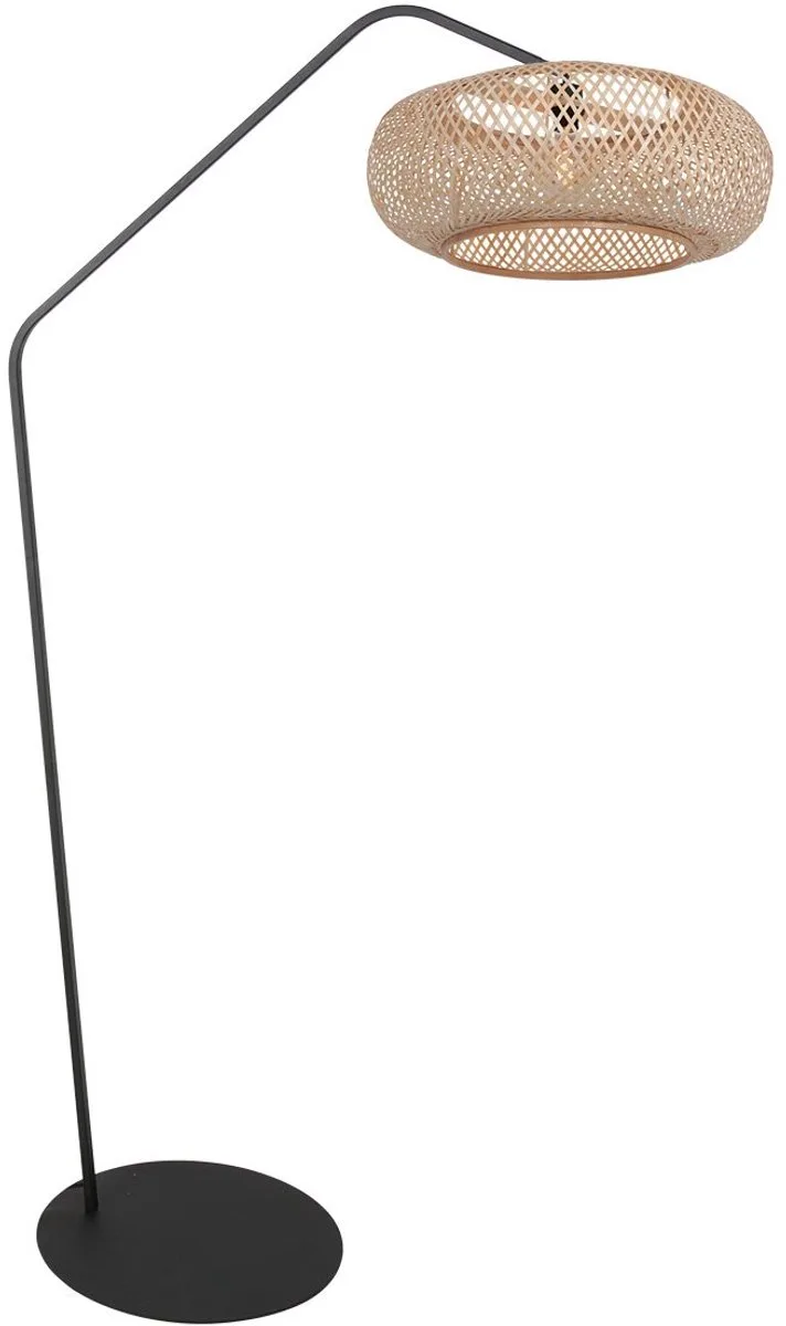 Zwarte vloerlamp Zig-Zag 4509ZW – trendy bamboe kap Ø60 cm met kantelbare fitting van Anne Light Home de Anne Light & Home en Beige, Noir – photo produit