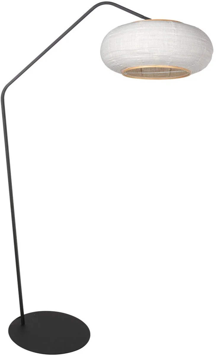 Zwarte vloerlamp Zig-Zag 4641ZW - 173 cm hoog met linnen kap Ø60 cm, verstelbare E27 fitting, Scandinavisch design von Anne Light & Home in Schwarz – Produktfoto
