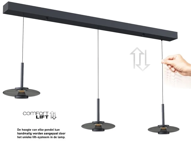 Hanglamp Madison 3 lichts L 130 cm comfortlift by Artdelight in Black – product photo