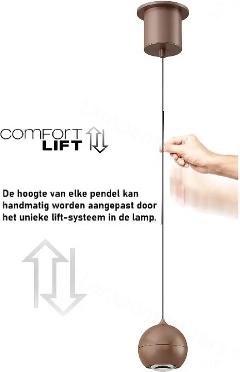 Hanglamp Miami 1 lichts Ø 10 cm comfortlift koper de Artdelight en Bronze – photo produit