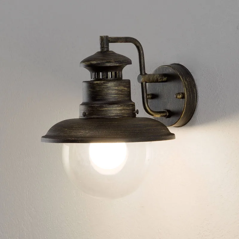 Aantrekkelijke buitenwandlamp ARTU från Brilliant i Zwart-bruin antiek, Transparent – produktbild