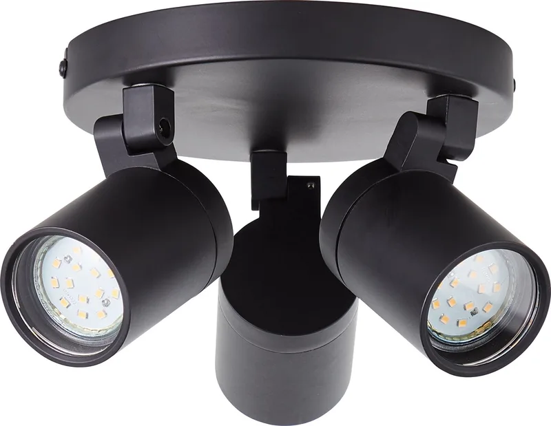 Alessia spot 3-vlammig mat zwart metaal/glas 3x LED, GU10, 5 W, Geschikt voor LED lampen (niet inbegrepen) by Brilliant in Zwart Mat – product photo