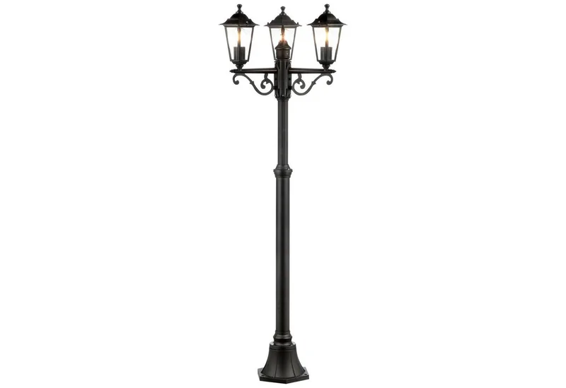 Außen-Stehlampe Carleen, ohne Leuchtmittel, 200 cm Höhe, Ø 61 cm, 3 x E27, Metall/Glas fra Brilliant i Sort – produktbillede