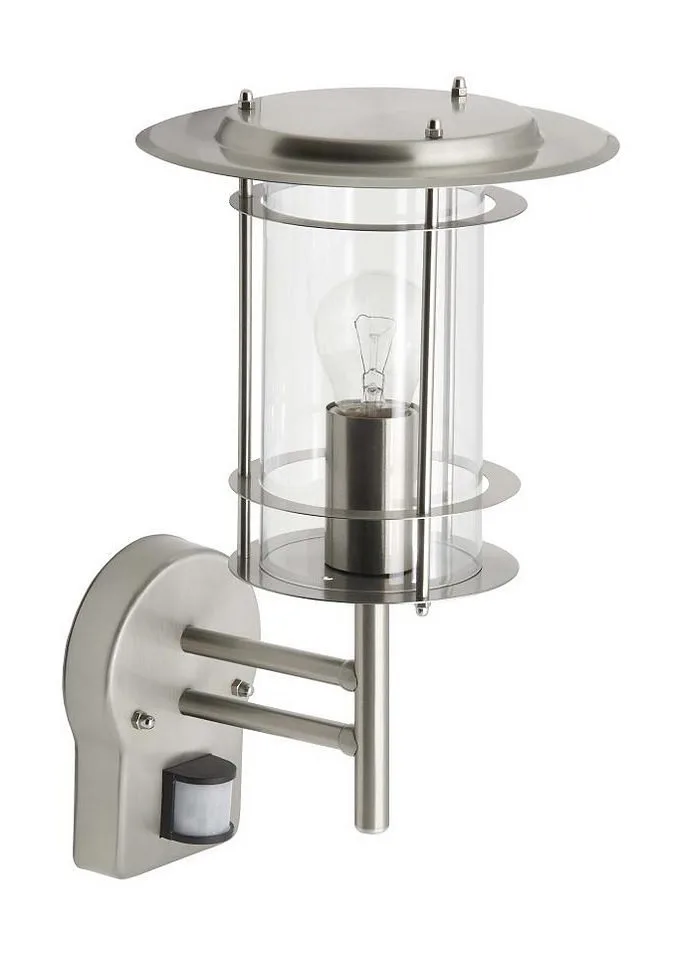 York 44797/82 Buitenlamp met bewegingsmelder (wand) Spaarlamp, LED E27 60 W RVS van Brilliant in Zilver – productfoto
