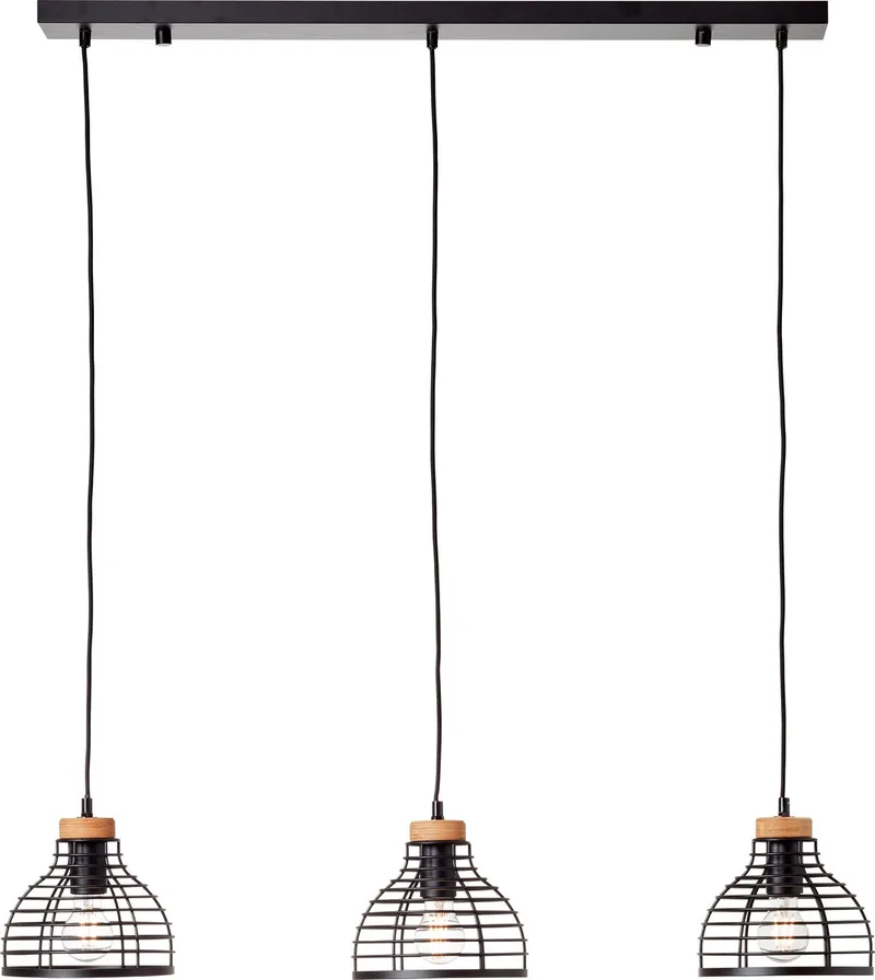 Avia - Hanglamp - E27 max 3x40W - Zwart/Houtkleur från Brilliant i Flerfärgad – produktbild