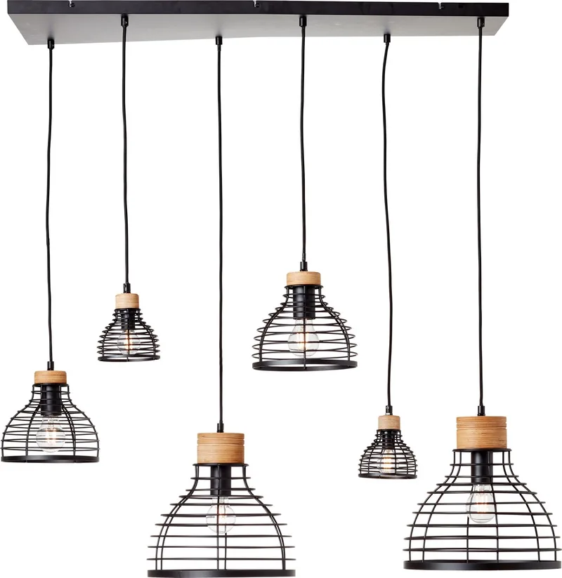 Avia - Hanglamp - E27 max 6x40W - Zwart/Houtkleur från Brilliant i Svart – produktbild