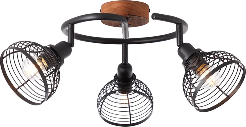 Avia - Plafondspot - E14 max 3x40W - Zwart/Hout från Brilliant i Svart – produktbild
