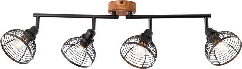 Avia - Plafondspot - E14 max 4x40W - Zwart/Hout från Brilliant i Svart – produktbild
