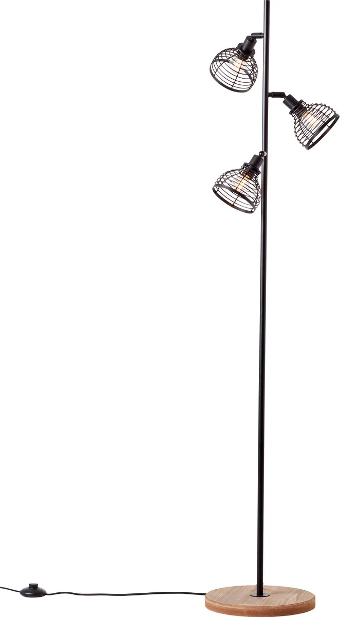 Avia - Vloerlamp - E27 max 3x40W - Zwart/Houtkleur från Brilliant i Svart – produktbild