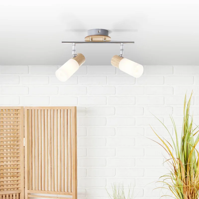 Babsan plafondspot, lengte 27,5 cm, licht hout, 2-lamps. de Brilliant en Licht hout, Blanc, Argent – photo produit