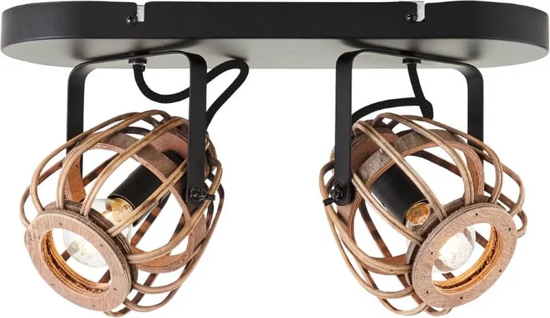 Brillant | Nikka spot bar 2-vlams zwart/naturel | 2x D45, E14, 28W, geschikt voor druppellampen (niet inbegrepen) van Brilliant in Bruin – productfoto