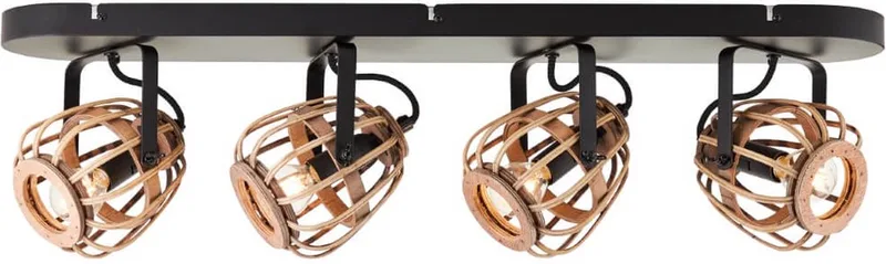 Brillant | Nikka spotbar 4-vlammen zwart/naturel | 4x D45, E14, 28W, geschikt voor druppellampen (niet inbegrepen) de Brilliant en Zwart Rotan – photo produit