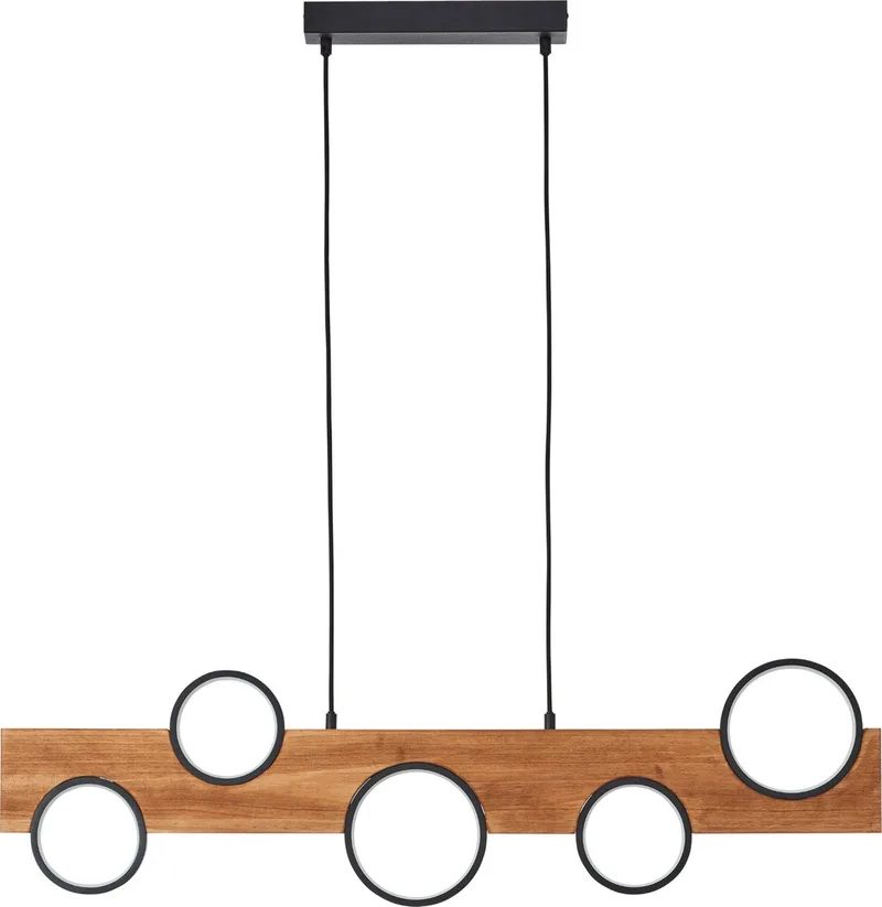Cheesy Hanglamp Hout - Moderne hanglamp voor eettafel & woonkamer gemaakt van hout, met geïntegreerde LED - Perfecte Keukenverlichting - Metaal & Hout - Mat Zwart/Houten Afwerking von Brilliant in Mehrfarbig – Produktfoto