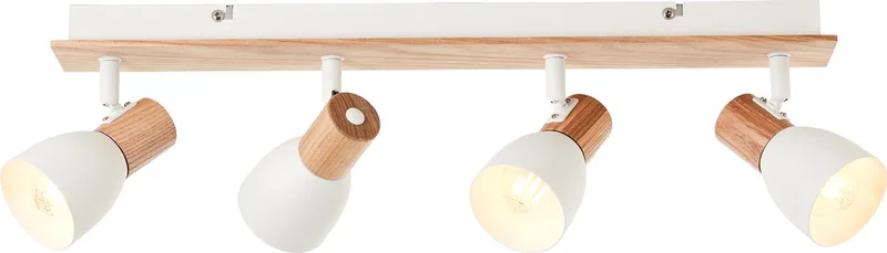 Daintree Spotbalk 4-lichts - Zwenkbare E14 Spots met FSC®-gecertificeerd Hout & Wit Metaal, Geschikt voor Wand- en Plafondmontage, Moderne Verlichting voor in de Woonkamer, de Hal, de Slaapkamer & op Kantoor de Brilliant – photo produit