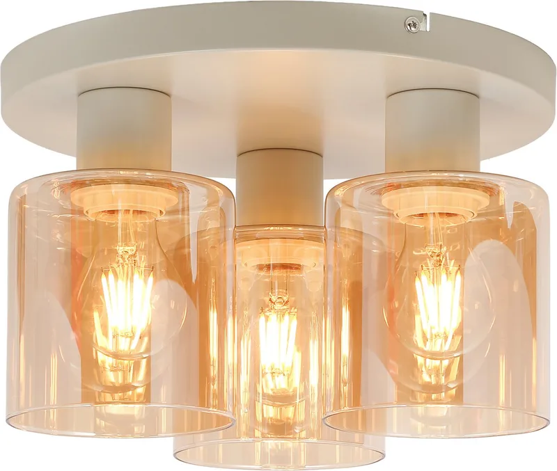 Deckenleuchte Lyska, ohne Leuchtmittel, Ø 31 cm x H 20 cm, 3x E27 Fassung, Metall/Glas, beige/bernsteinfarben de Brilliant en Beige, Marron – photo produit