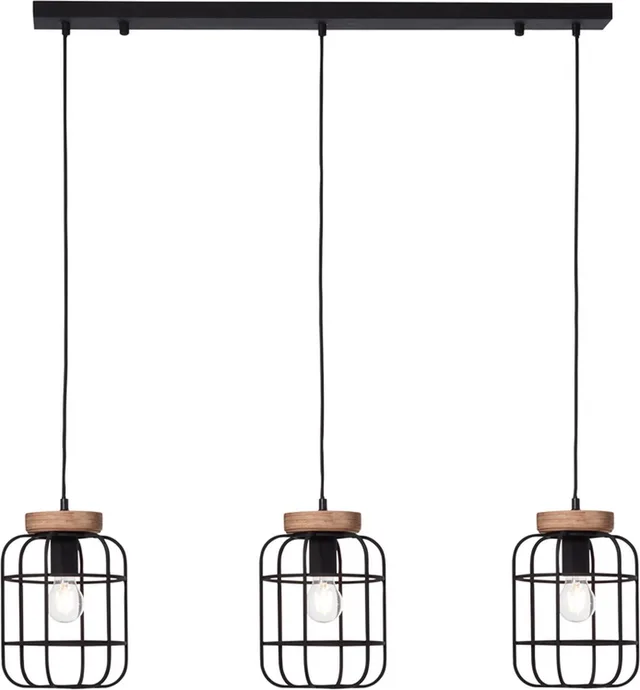 Gwen - Hanglamp - E27 max 3x40W - Zwart/Hout