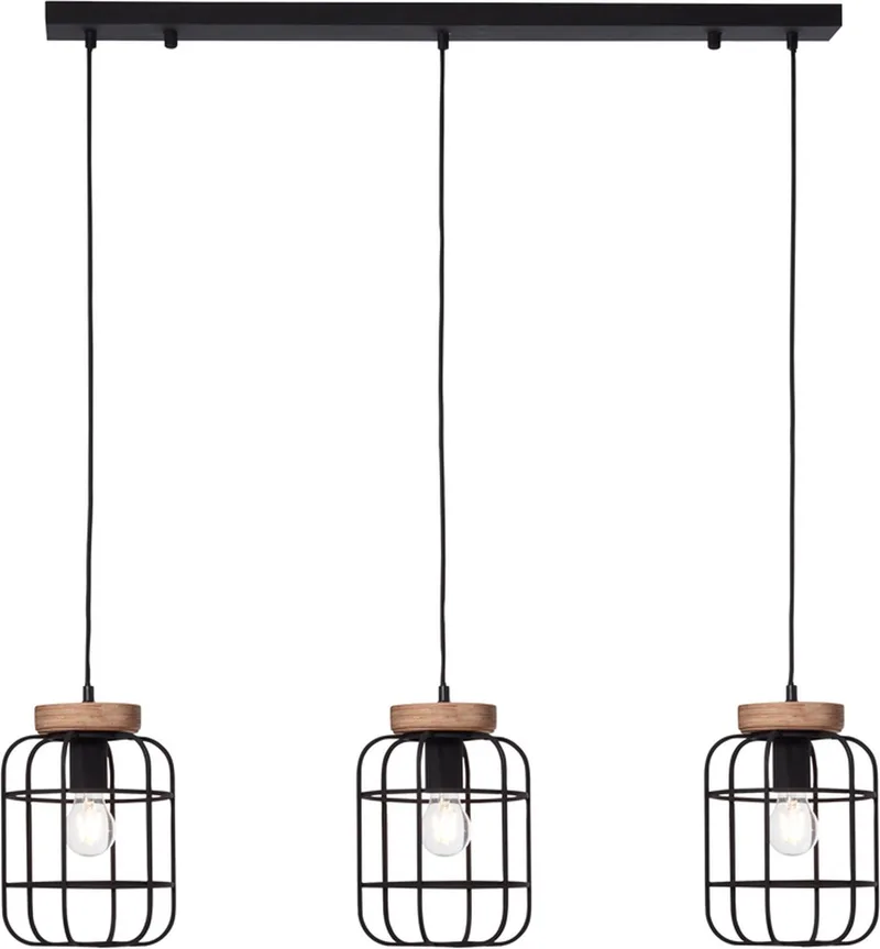 Gwen - Hanglamp - E27 max 3x40W - Zwart/Hout från Brilliant i Svart – produktbild
