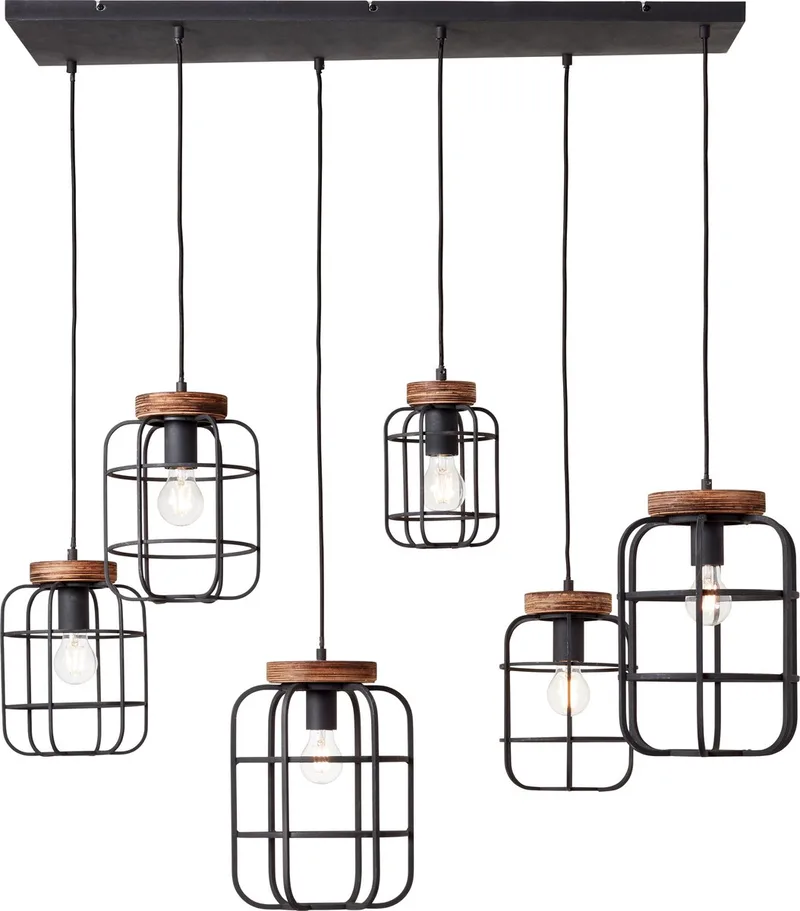 Gwen - Hanglamp - E27 max 6x40W - Zwart/Hout de Brilliant en Noir – photo produit