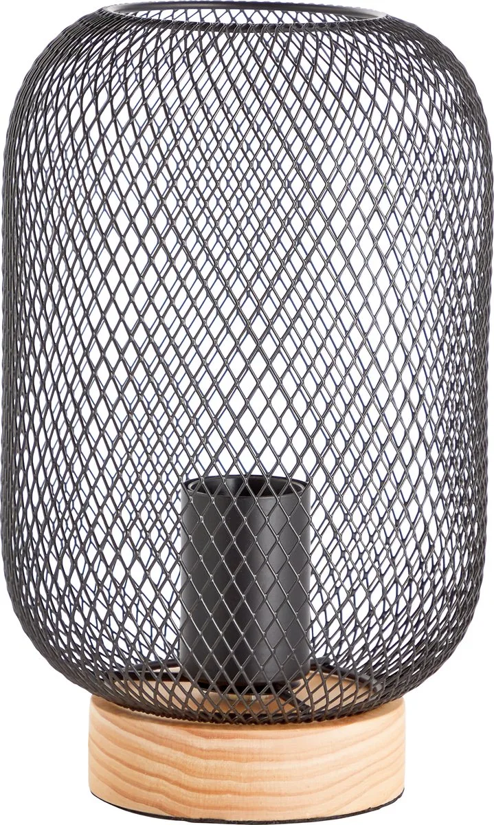 H 26,5 cm, D 16 cm, E27, metaal/hout, zwart/bruin von Brilliant – Produktfoto