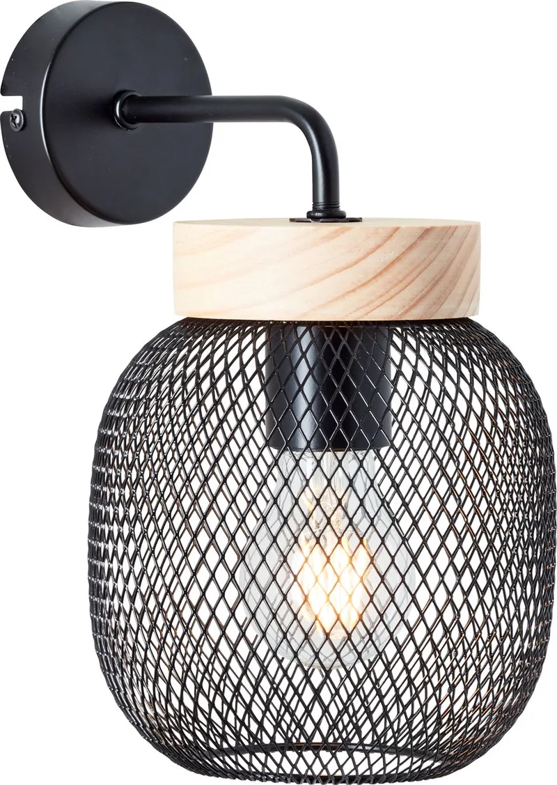 H 26,5 cm, E27, metaal/hout, zwart/bruin von Brilliant – Produktfoto