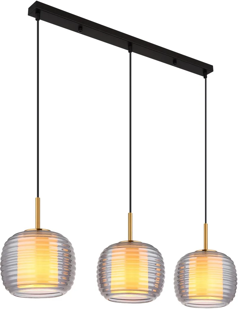 Hanglamp glas 3XE27 21.0 cm 3-lichts Smoked de Brilliant en Noir – photo produit 1 sur 3